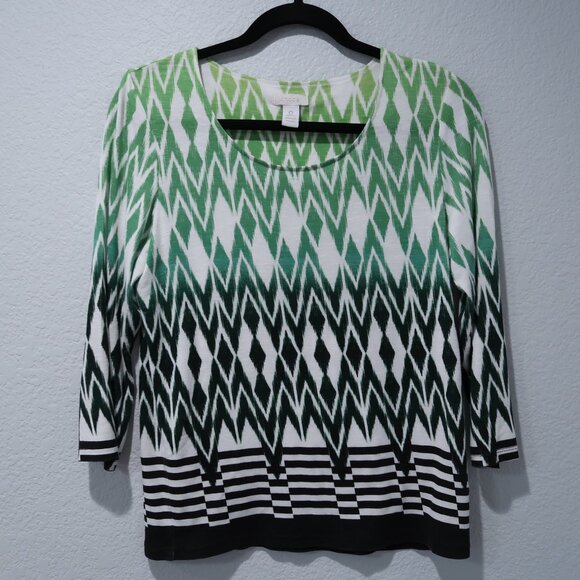 Chico's Tops - Chicos Womens Easywear Top 3/4 Sleeve Geometric Print Ombre Scoop Neck Shirt 0